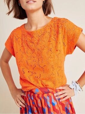 Anthropologie Maeve Orange Beaded Top